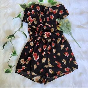 Black Strapless Floral Ruffle Top Romper